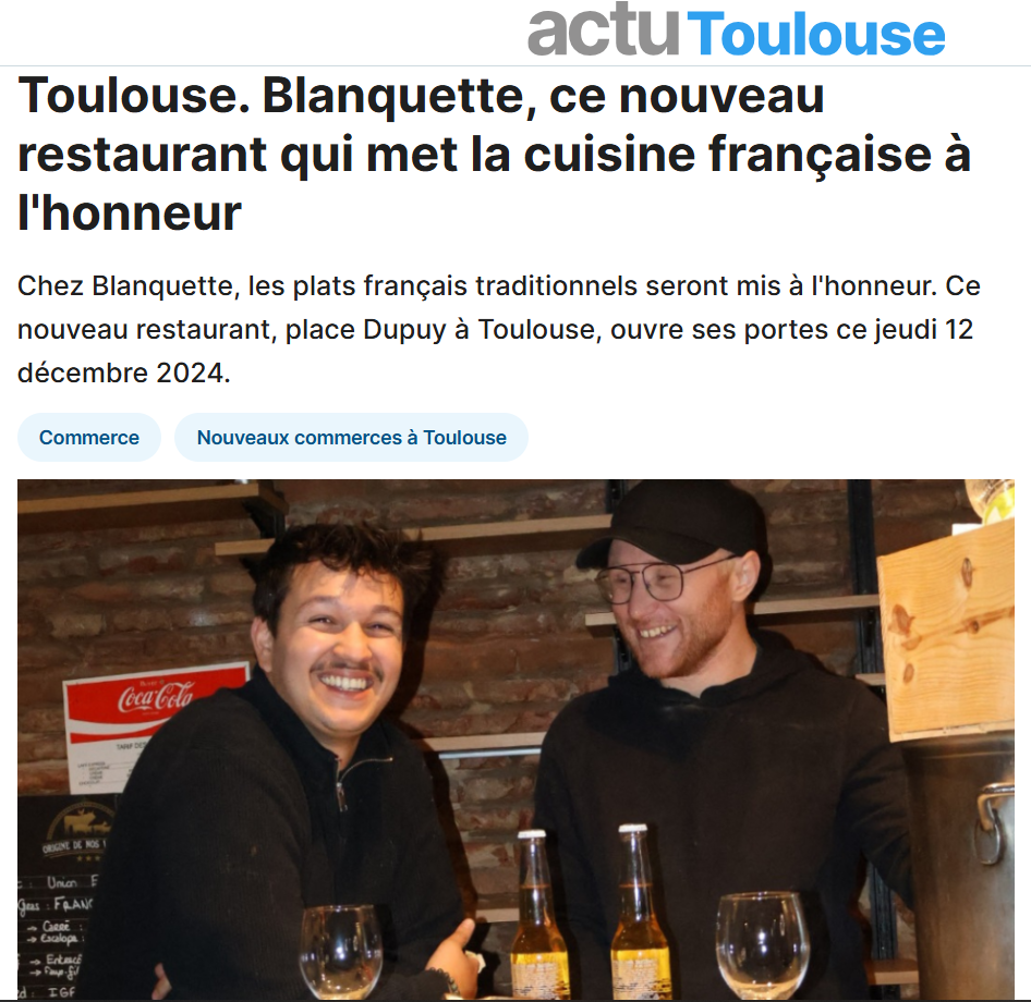 Article Actu Toulouse sur Blanquette