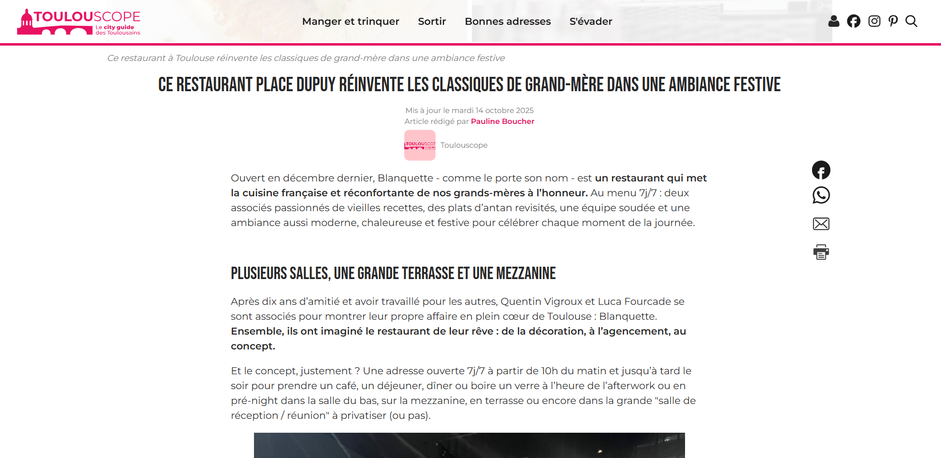 Article Toulouscope sur Blanquette